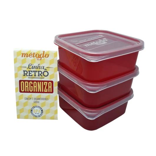 Kit 3 Potes Para Alimentos Freezer e Microondas Organizador Retrô Quadrado 600 ML Método Lar - Imagem em destaque