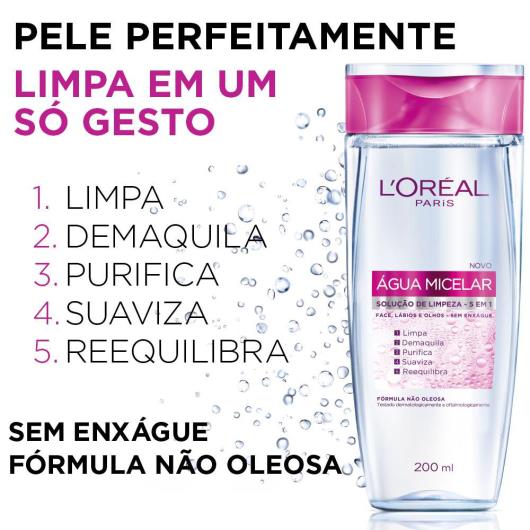 Água Micelar L'Oréal Paris Solução de Limpeza 5 em 1 200ml - Imagem em destaque