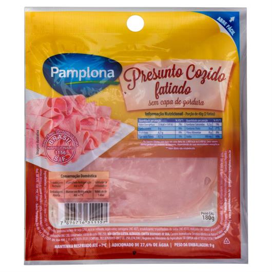 Presunto Cozido Fatiado sem Capa de Gordura Pamplona 180g - Imagem em destaque