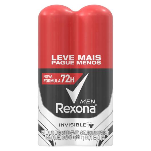 Desodorante Antitranspirante Aerosol Masculino Rexona Invisible 72 horas 2 x 150ML - Imagem em destaque