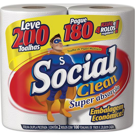 Papel Toalha Social Clean Leve 200 Toalhas Pague 180 - Imagem em destaque