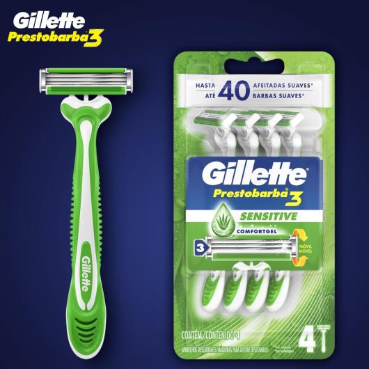 Aparelho de Barbear Descartável Gillette Prestobarba3 Sensitive c/4 Unidades - Imagem em destaque