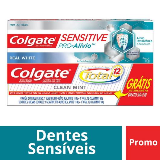 Creme Dental Colgate Sensitive Pró Alívio Real White 110g grátis Creme Dental Colgate Total 12 Clean Mint 90g - Imagem em destaque