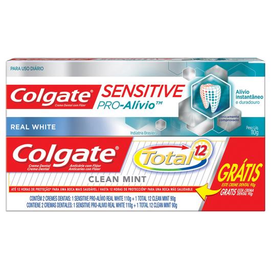 Creme Dental Colgate Sensitive Pró Alívio Real White 110g grátis Creme Dental Colgate Total 12 Clean Mint 90g - Imagem em destaque
