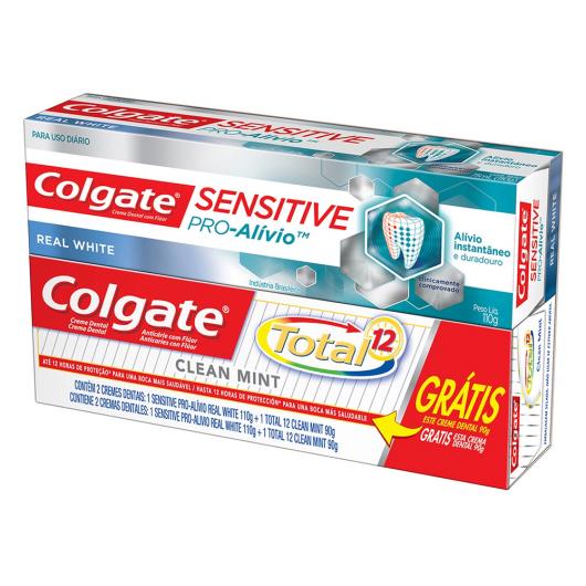 Creme Dental Colgate Sensitive Pró Alívio Real White 110g grátis Creme Dental Colgate Total 12 Clean Mint 90g - Imagem em destaque