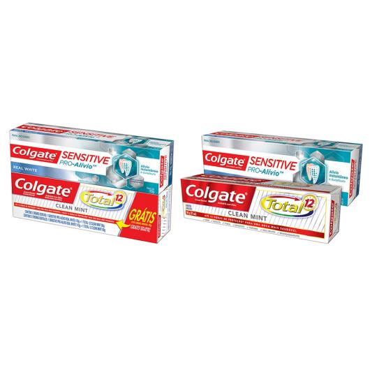 Creme Dental Colgate Sensitive Pró Alívio Real White 110g grátis Creme Dental Colgate Total 12 Clean Mint 90g - Imagem em destaque