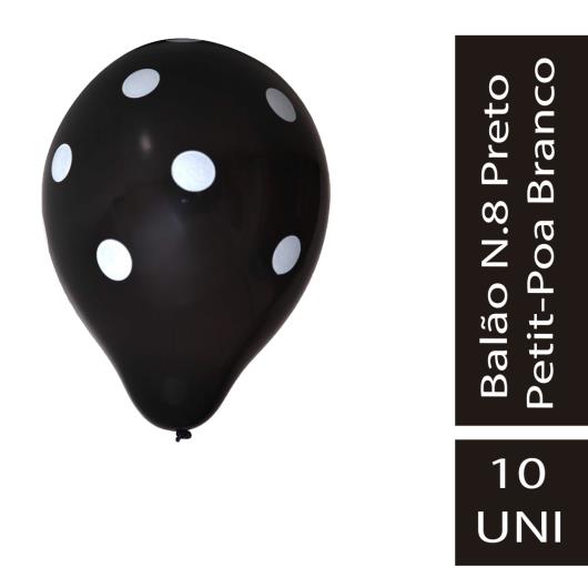 Balão Confesta N.8 Preto Petit-Poa Branco 10Uni - Imagem em destaque