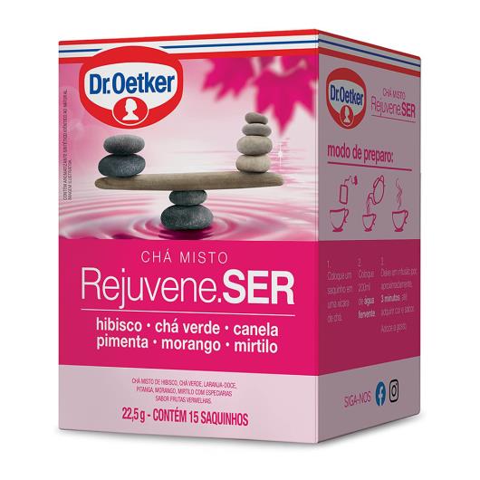 Chá Dr. Oetker Misto Rejuvene-SER Hibisco, Chá Verde, Canela, Pimenta, Morango e Mirtilo 22,5g - Imagem em destaque