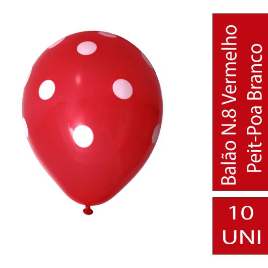 Balão N.8 Vermelho Peit-Poa Branco 10Uni - Imagem em destaque