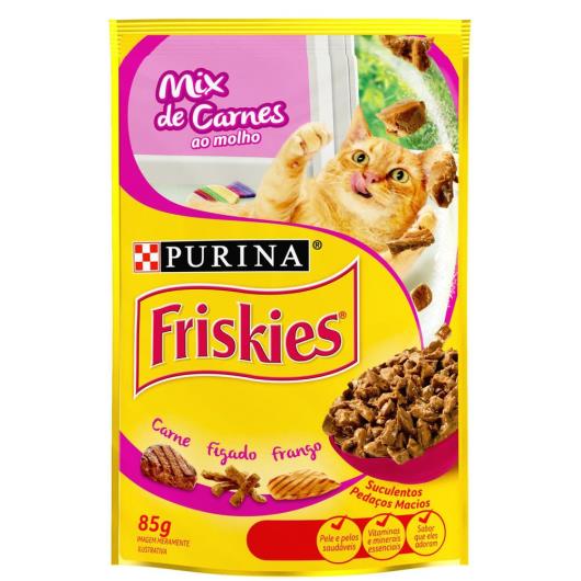 NESTLÉ® PURINA® FRISKIES® Ração Úmida para Gatos Adultos Mix de Carnes ao molho 85g - Imagem em destaque