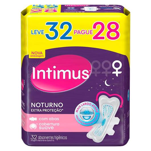 Absorvente noturno extra proteção com aba Intimus Leve 32  Pague 28 unidades - Imagem em destaque