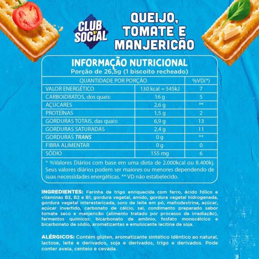Biscoito Recheado Club Social Queijo, Tomate e Manjericão 106g - Imagem em destaque