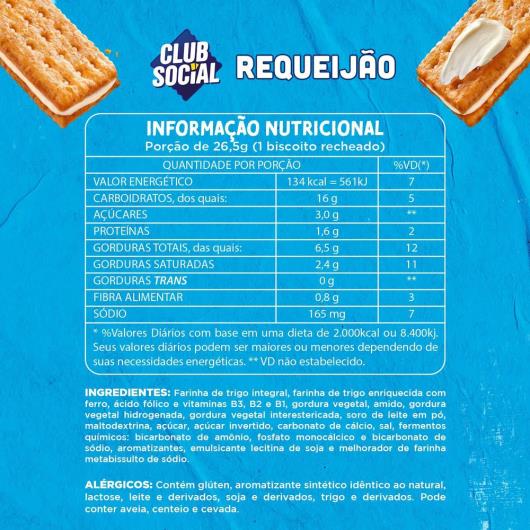 Biscoito Salgado Club Social Recheado Requeijao Multipack 106g - Imagem em destaque