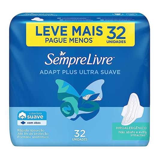 Absorvente Sempre Livre Adapt Plus Cobertura Suave com Abas Leve Mais Pague Menos 32 unids. - Imagem em destaque