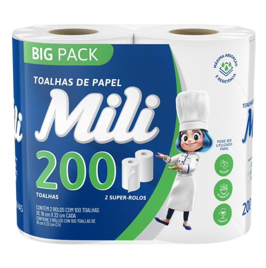 Papel Toalha 200 Big Pack Mili  2 Rolos com 100 Toalhas cada - Imagem em destaque