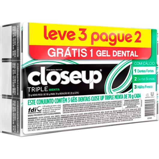Gel dental Closeup Triple Menta 70 g Leve 3 Pague 2 - Imagem em destaque