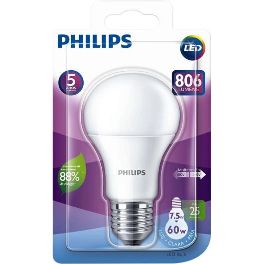 LAMPADA PHILIPS 7.5W 60W LUZ CLARA FRIA - Imagem em destaque