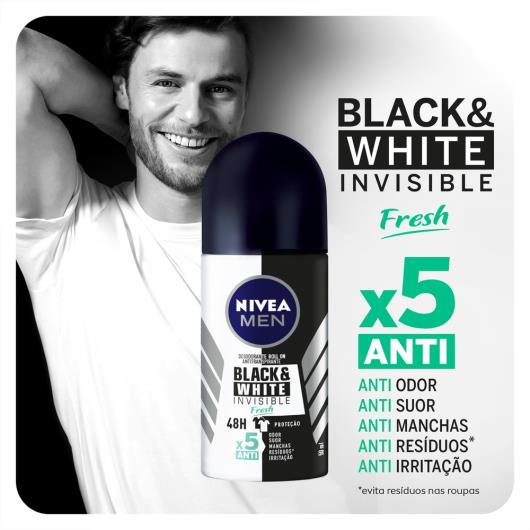 NIVEA Men Desodorante Antitranspirante Roll On Invisible for Black & White Fresh 50ml - Imagem em destaque