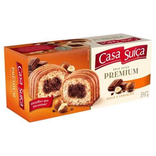 Bolo Suíço Avelãs e Chocolate Cobertura Chocolate Casa Suíça Premium Caixa 270g - Imagem em destaque