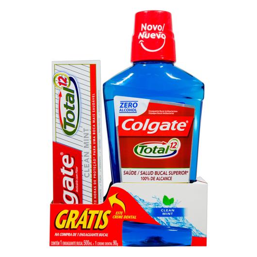 Kit Enxaguante Bucal Clean Mint Colgate Total 12 500ml Grátis Creme Dental 90g - Imagem em destaque