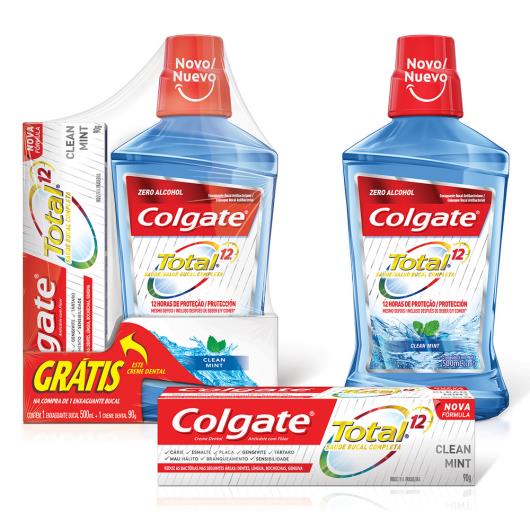 Enxaguante bucal 500ml grátis creme dental Total 12 clean mint 90g Colgate unidade - Imagem em destaque