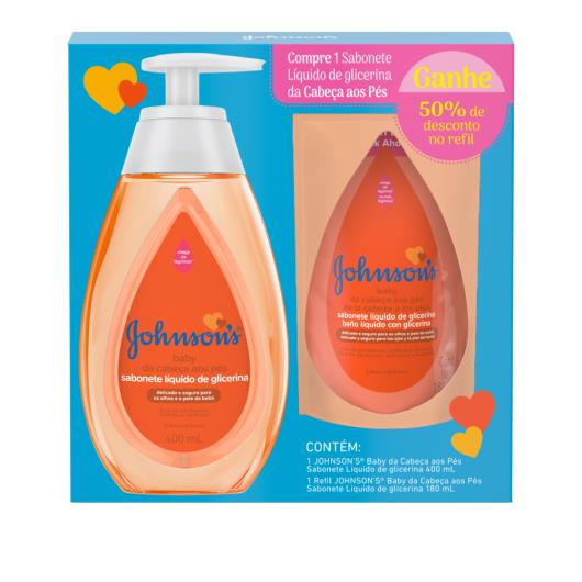 Kit promocional Sabonete Líquido de Glicerina JOHNSON'S® Baby Da Cabeça aos Pés 400 ml + Refil - Imagem em destaque