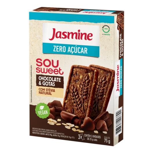 Biscoito Vegano Chocolate & Gotas Zero Açúcar Jasmine Sou Sweet Caixa 75g - Imagem em destaque