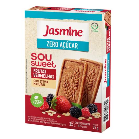 Biscoito Vegano Frutas Vermelhas Zero Açúcar Jasmine Sou Sweet Caixa 75g - Imagem em destaque