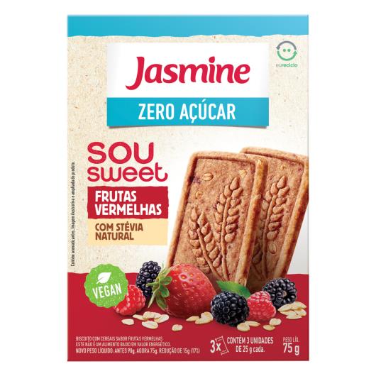 Biscoito Vegano Frutas Vermelhas Zero Açúcar Jasmine Sou Sweet Caixa 75g - Imagem em destaque