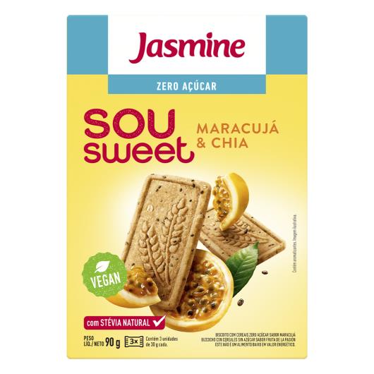 Biscoito Maracujá & Chia Zero Açúcar Jasmine Sou Sweet Caixa 90g - Imagem em destaque