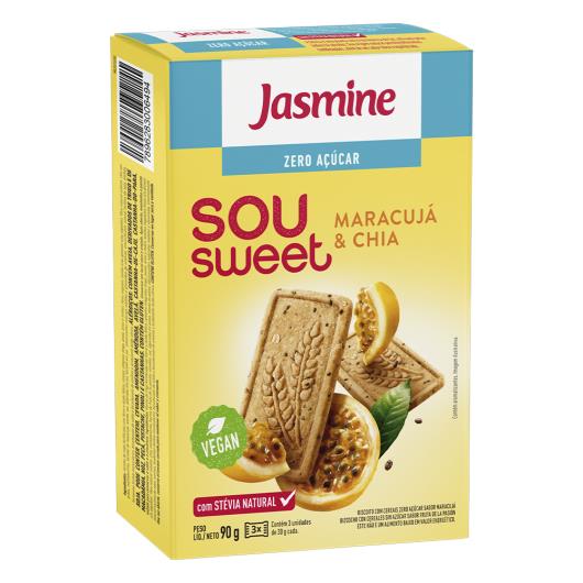 Biscoito Maracujá & Chia Zero Açúcar Jasmine Sou Sweet Caixa 90g - Imagem em destaque