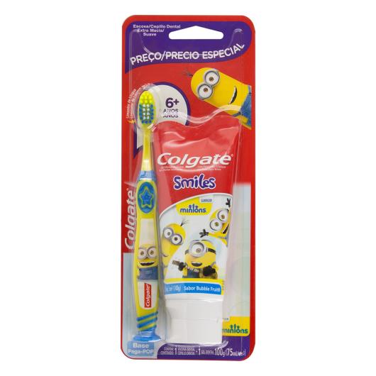 Kit Escova + Gel Dental Infantil com Flúor Bubble Fruit Minions Colgate Smiles 100g - Imagem em destaque