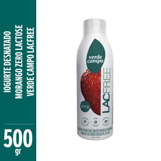 Iogurte Desnatado Morango Zero Lactose Verde Campo Lacfree Garrafa 500g - Imagem em destaque