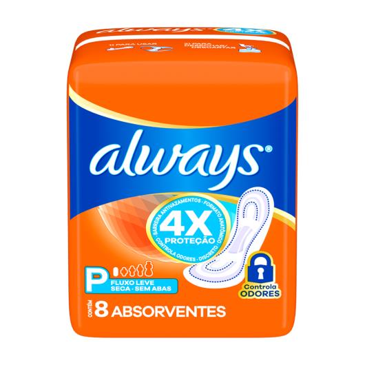 Absorvente Always Cobertura Seca sem Abas Fluxo Leve P Pacote 8 Unidades - Imagem em destaque