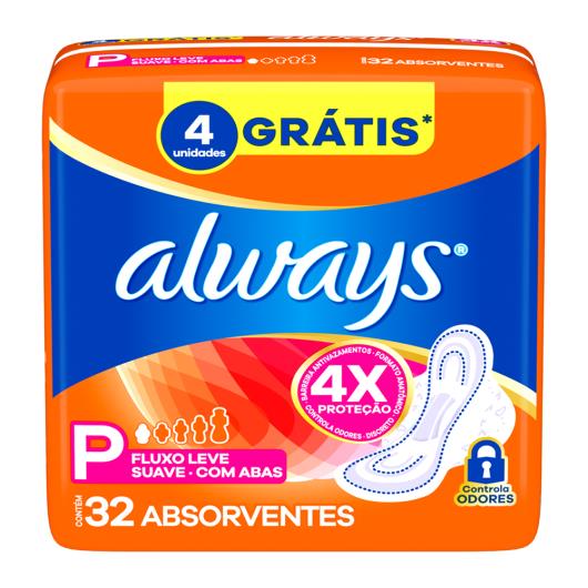 Absorvente Always Cobertura Suave com Abas Fluxo Leve P Pacote 32 Unidades Grátis 4 Unidades - Imagem em destaque