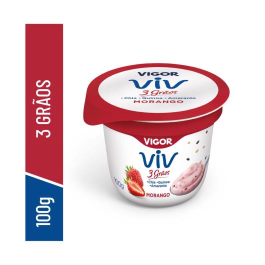 Iogurte Vigor Viv Natural 3 Grãos Morango 100g - Imagem em destaque