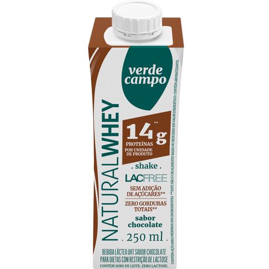 Shake Chocolate Zero Lactose Verde Campo Natural Whey 14g de Proteína 250ml - Imagem em destaque