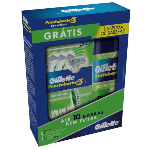 Kit 4 Aparelhos para Barbear Gillette Prestobarba3 SenseCare Grátis 1 Espuma de Barbear Sensitive 56g - Imagem em destaque