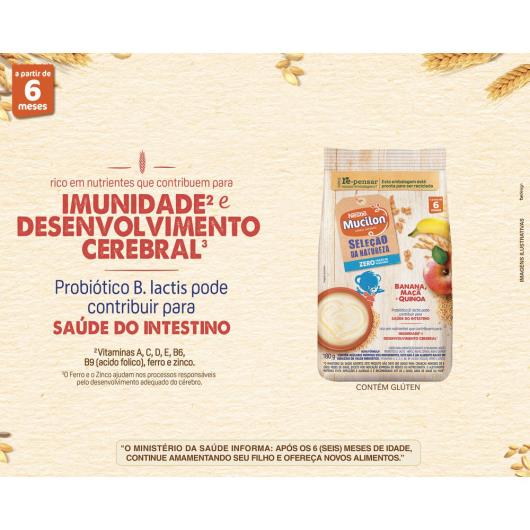 Cereal Infantil Banana, Maçã e Quinoa Nestlé Mucilon Seleção da Natureza Pacote 180g - Imagem em destaque
