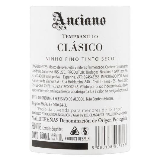 Vinho Espanhol Tinto Seco Clássico Anciano Tempranillo Valdepeñas Garrafa 750ml - Imagem em destaque