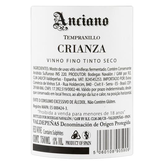 Vinho Espanhol Tinto Seco Crianza Anciano Tempranillo Valdepeñas Garrafa 750ml - Imagem em destaque