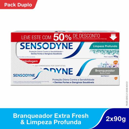 Creme dental branqueador extra fresh+gel dental limpeza profunda 50%Desconto Sensodyne unidade - Imagem em destaque