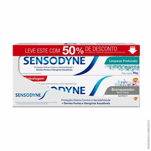 Creme dental branqueador extra fresh+gel dental limpeza profunda 50%Desconto Sensodyne unidade - Imagem em destaque