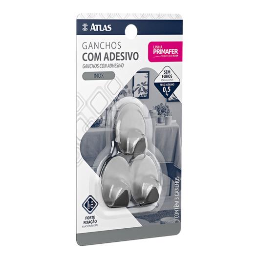 Gancho Adesivo Atlas Primafer Inox Capacidade 0,5kg 3un - Imagem em destaque