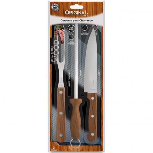 Conjunto de churrasco Original wood escuro 3 peças - Imagem em destaque