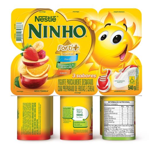 Nestlé Ninho® Iogurte Polpa de Morango, Salada de Frutas e Maçã e Banana 540G com 6 unidades - Imagem em destaque