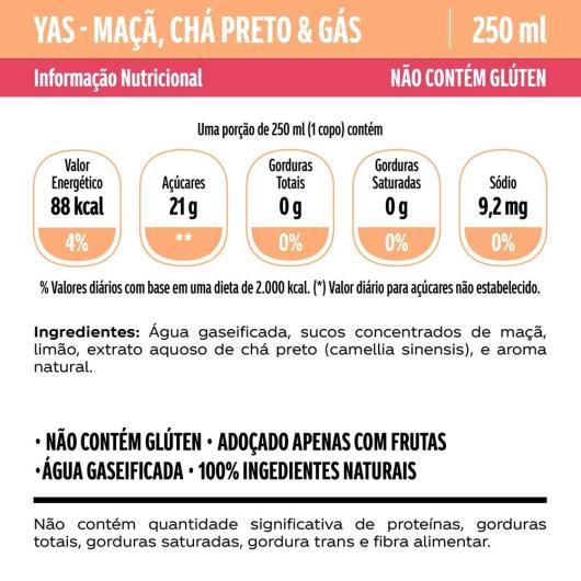 Yas Maçã e Chá Preto com Gás Vidro 250ml - Imagem em destaque