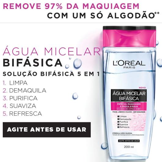 Água Micelar Bifásica L'Oréal Paris Solução de Limpeza 5 em 1 200ml - Imagem em destaque