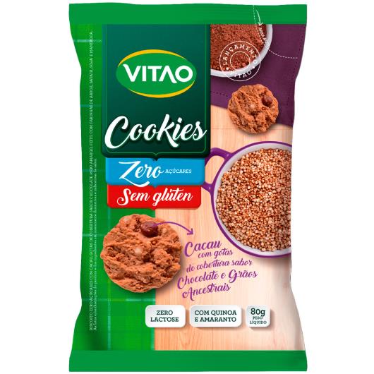 Cookies zero açúcar sem glúten cacau com gotas de cobertura chocolate e grãos ancestrais Vitao 80g - Imagem em destaque