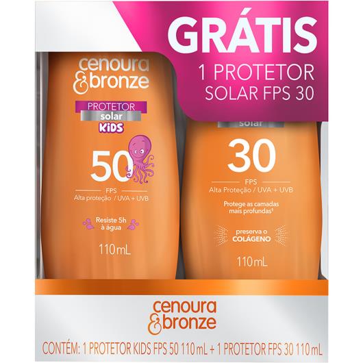 Kit Protetor Solar Cenoura e Bronze Kids FPS 50 110ml + FPS50 110ml - Imagem em destaque